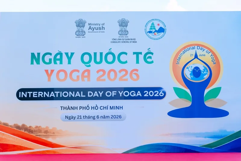Backdrop Ngày Quốc tế Yoga 2026 tại Nguyễn Huệ giúp thể hiện nhận diện chương trình và không gian sự kiện cộng đồng.