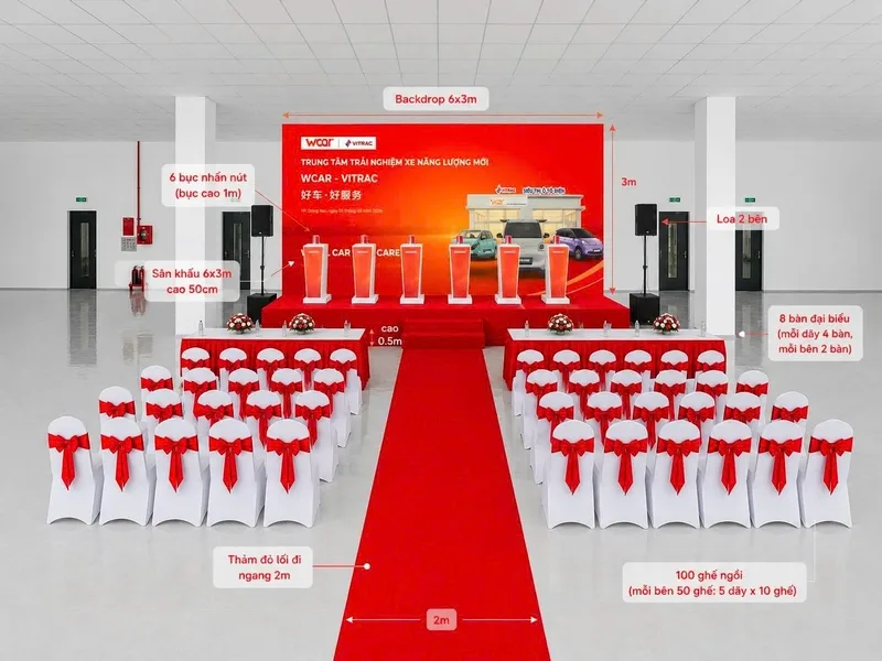 Layout sự kiện doanh nghiệp được Sài Gòn Light Event tính toán phù hợp với mặt bằng, khách mời và luồng di chuyển.