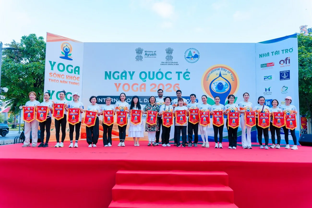 Đại biểu tham dự Ngày Quốc tế Yoga 2026 tại phố đi bộ Nguyễn Huệ