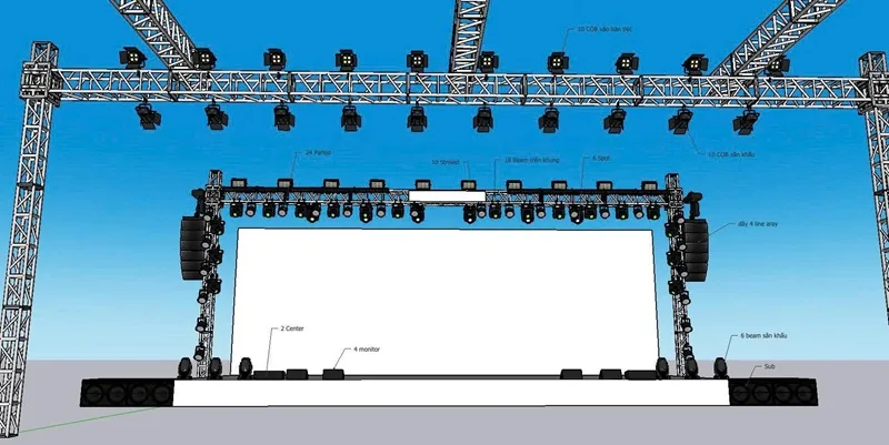 Thiết kế 3D sân khấu Gala Dinner VIGSA 2026 do Sài Gòn Light Event thực hiện.