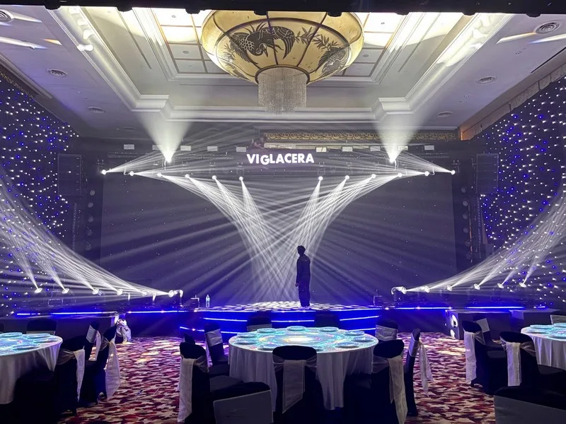 Không gian Gala Dinner VIGSA 2026 kết hợp màn sao và ánh sáng sân khấu.