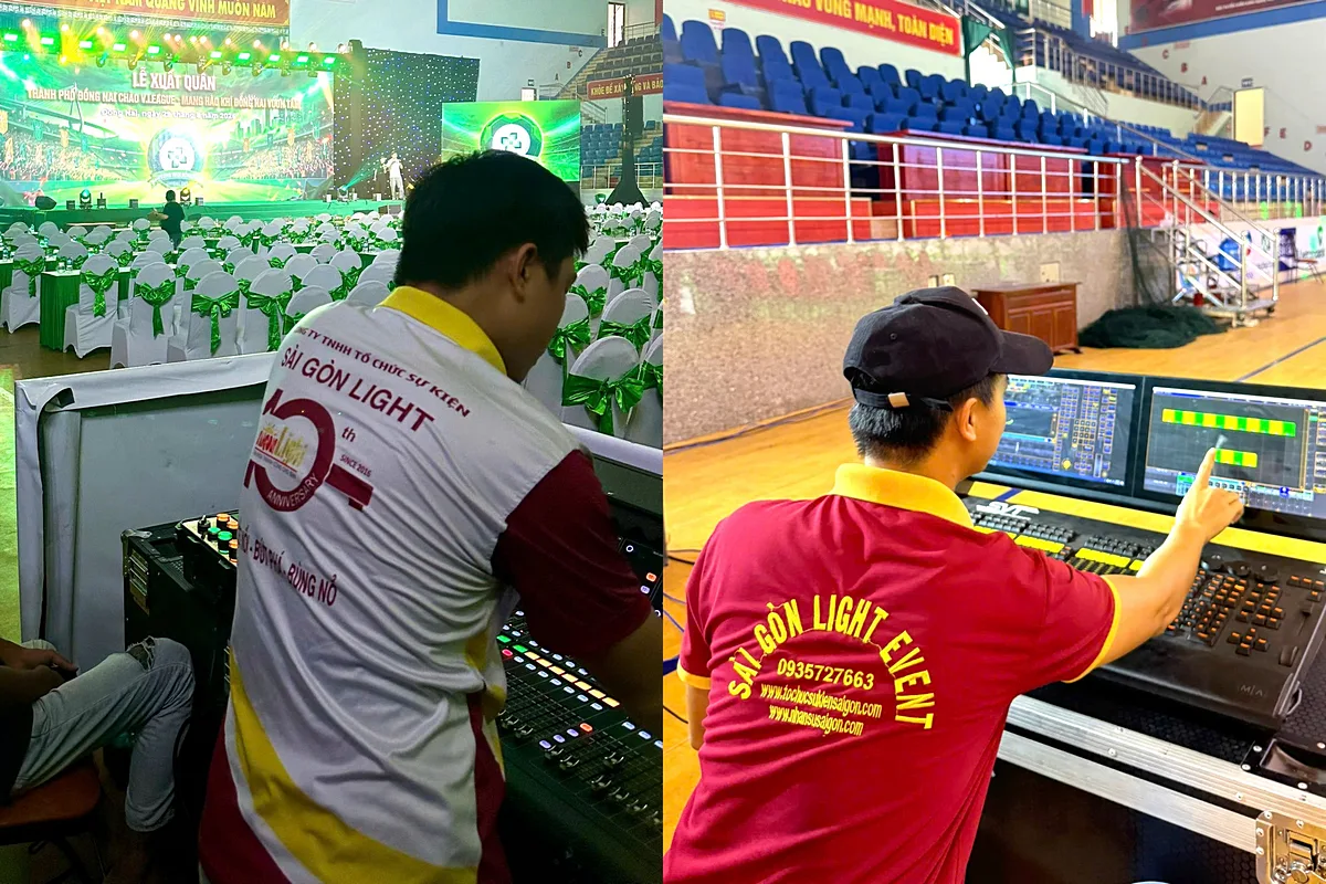 Kỹ thuật viên theo dõi và điều khiển nội dung LED theo diễn biến của chương trình.